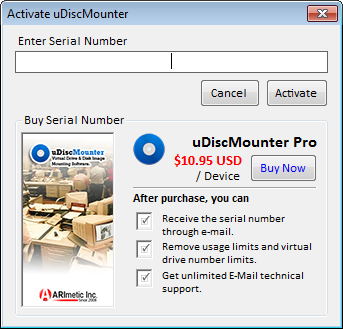 uDiscMounter enter serial number dialog