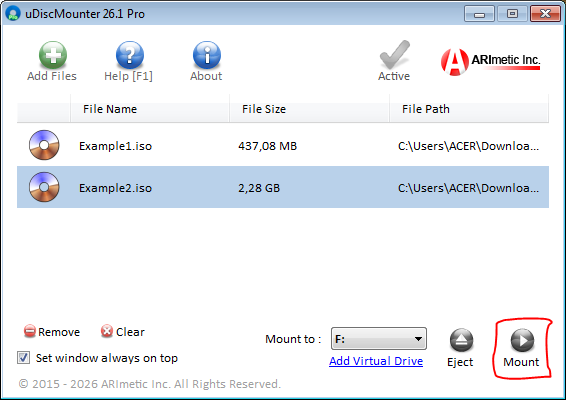 uDiscMounter mount selected file